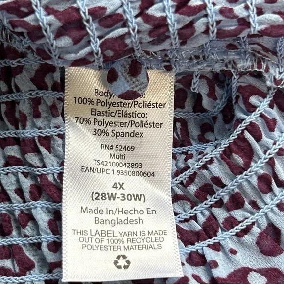 Plus Size Women's 4X (28W-30W) Animal‎ Print Tunic Top Smocked Keyhole Stretch - Picture 12 of 13